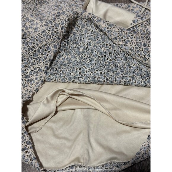 ZARA CROCHET LACE SLIP FLOWER LINED EVENING SHORT MINI DRESS WOMENS SIZE M NUDE - Picture 5 of 9